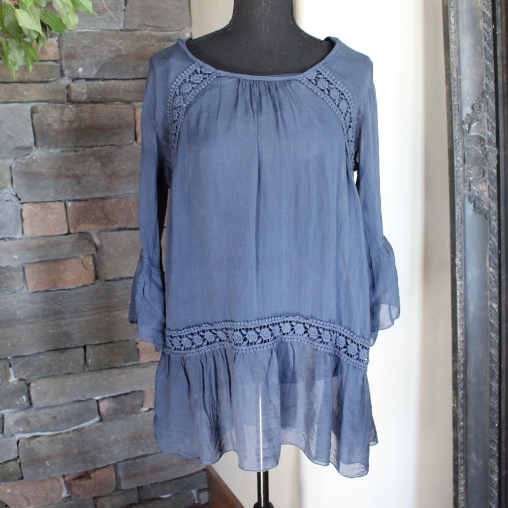 Giulia blue silk cottage core prairie blouse/top